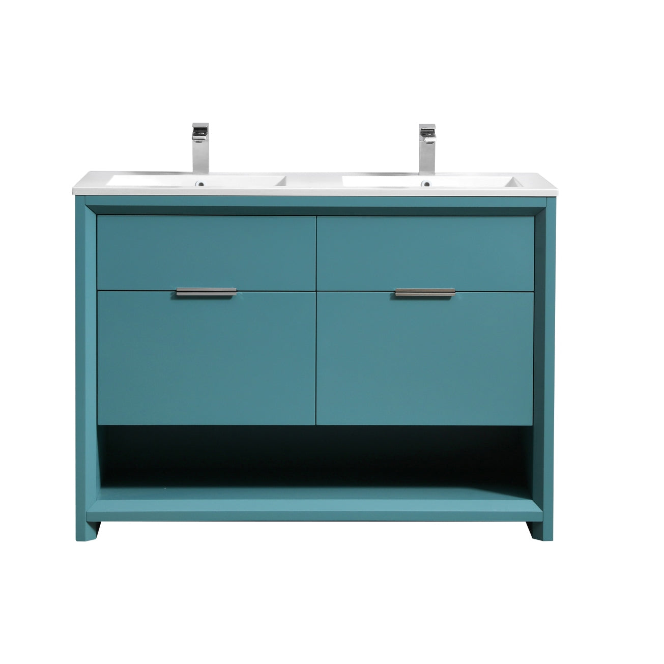 Contemporary KubeBath Nudo Double Sink Bathroom Vanity in Teal Green