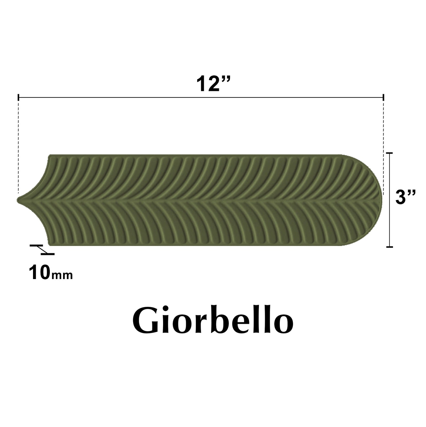 3” x 12” Ceramic Feather 3D Glossy Subway Wall Tile