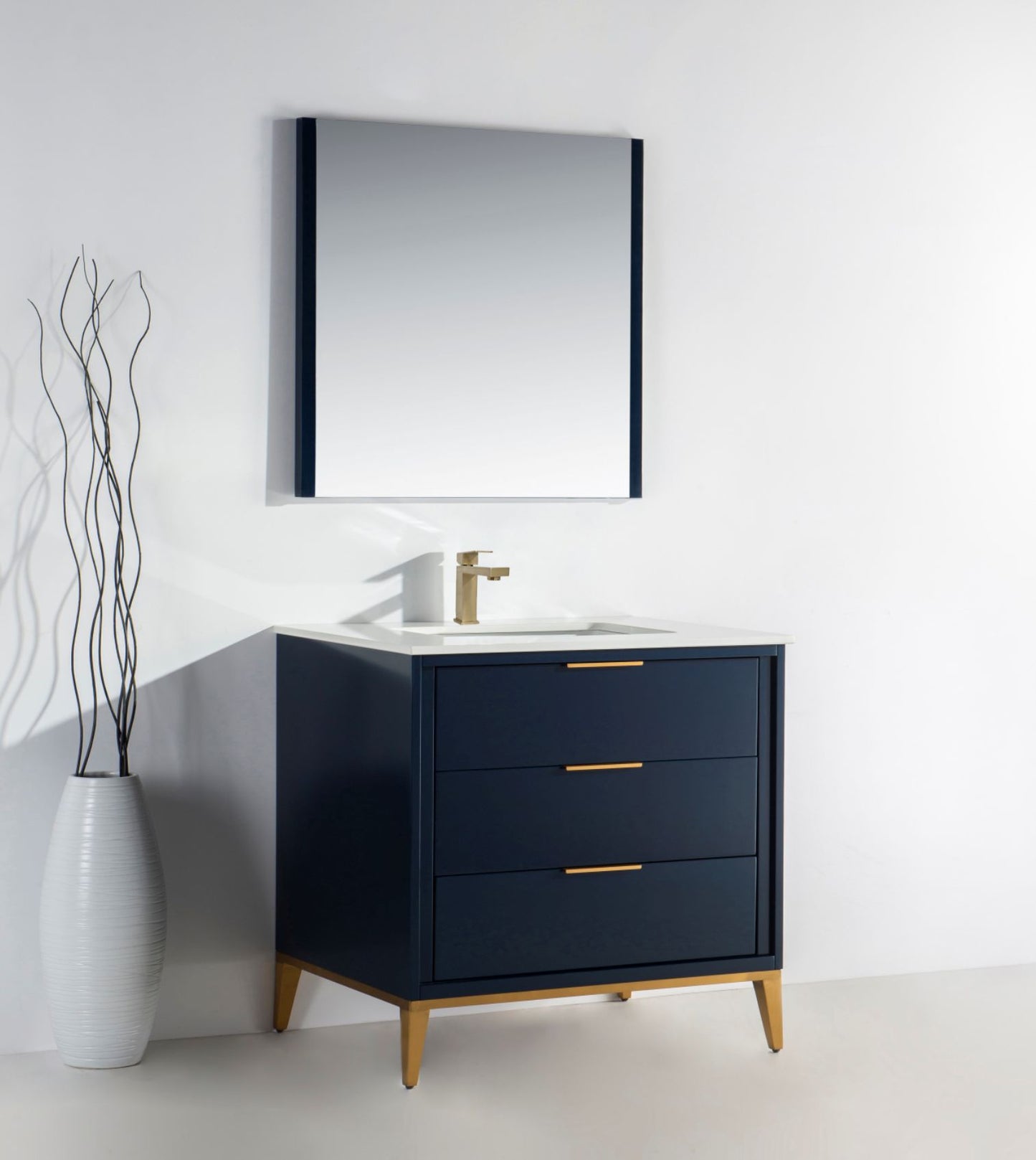 Modern Navy Blue Divani Vanity with Quartz Top