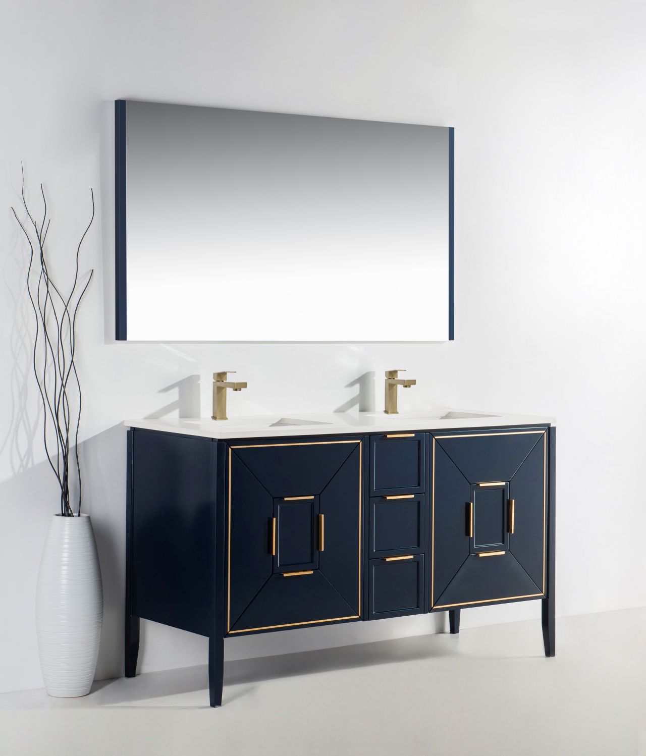 Vetro Vanity in Navy Blue with Elegant Quartz Top for Bathrooms