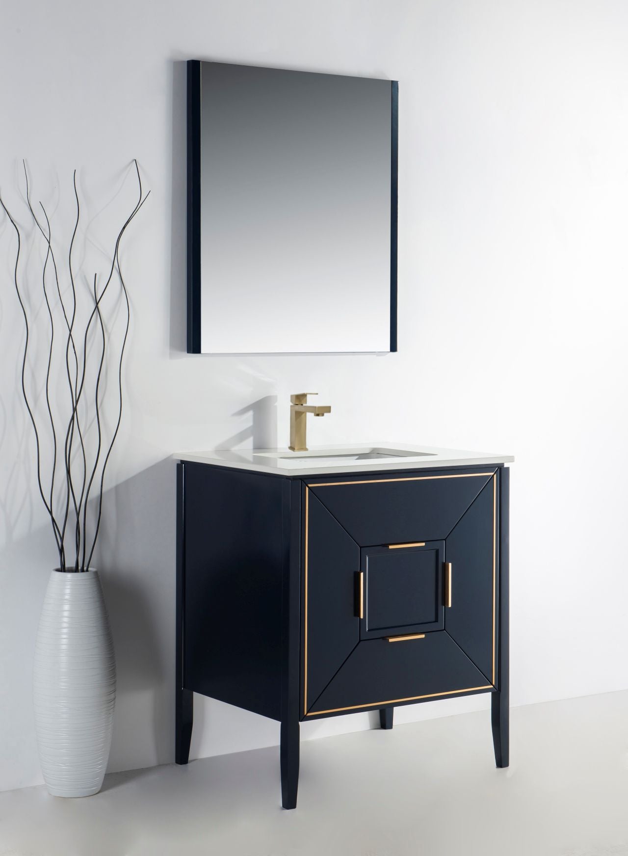 Vetro Vanity in Navy Blue with Luxurious Quartz Counter for Bathrooms