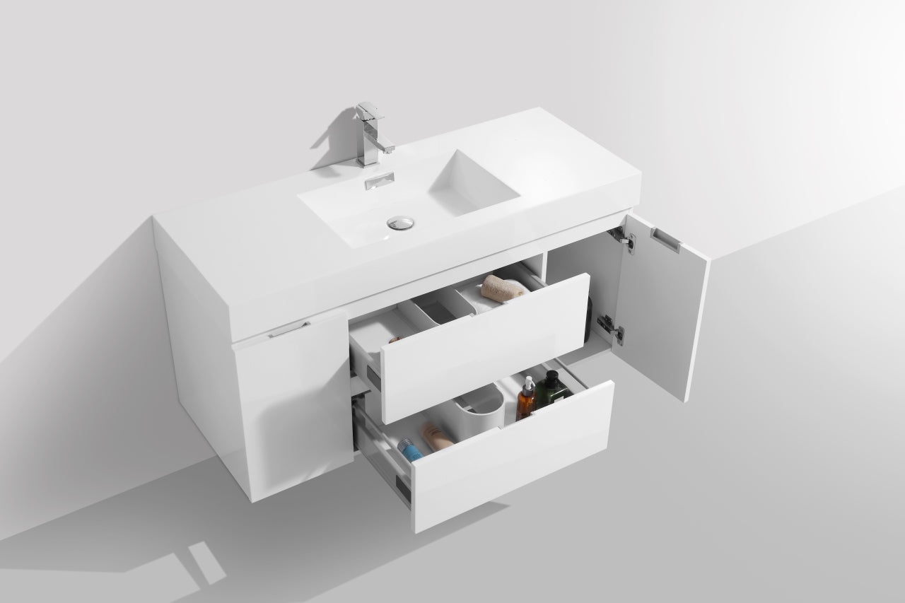 Bliss Wall Mount Single Sink Vanity in Glossy White