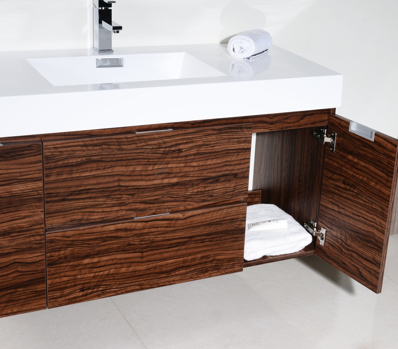Bliss Wall Mount Vanity with Walnut Storage