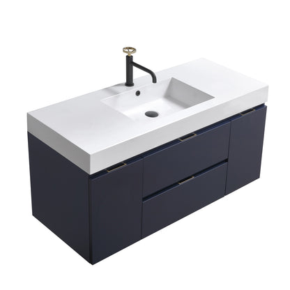 Blue Wall Mount Vanity for Small Modern Bathrooms