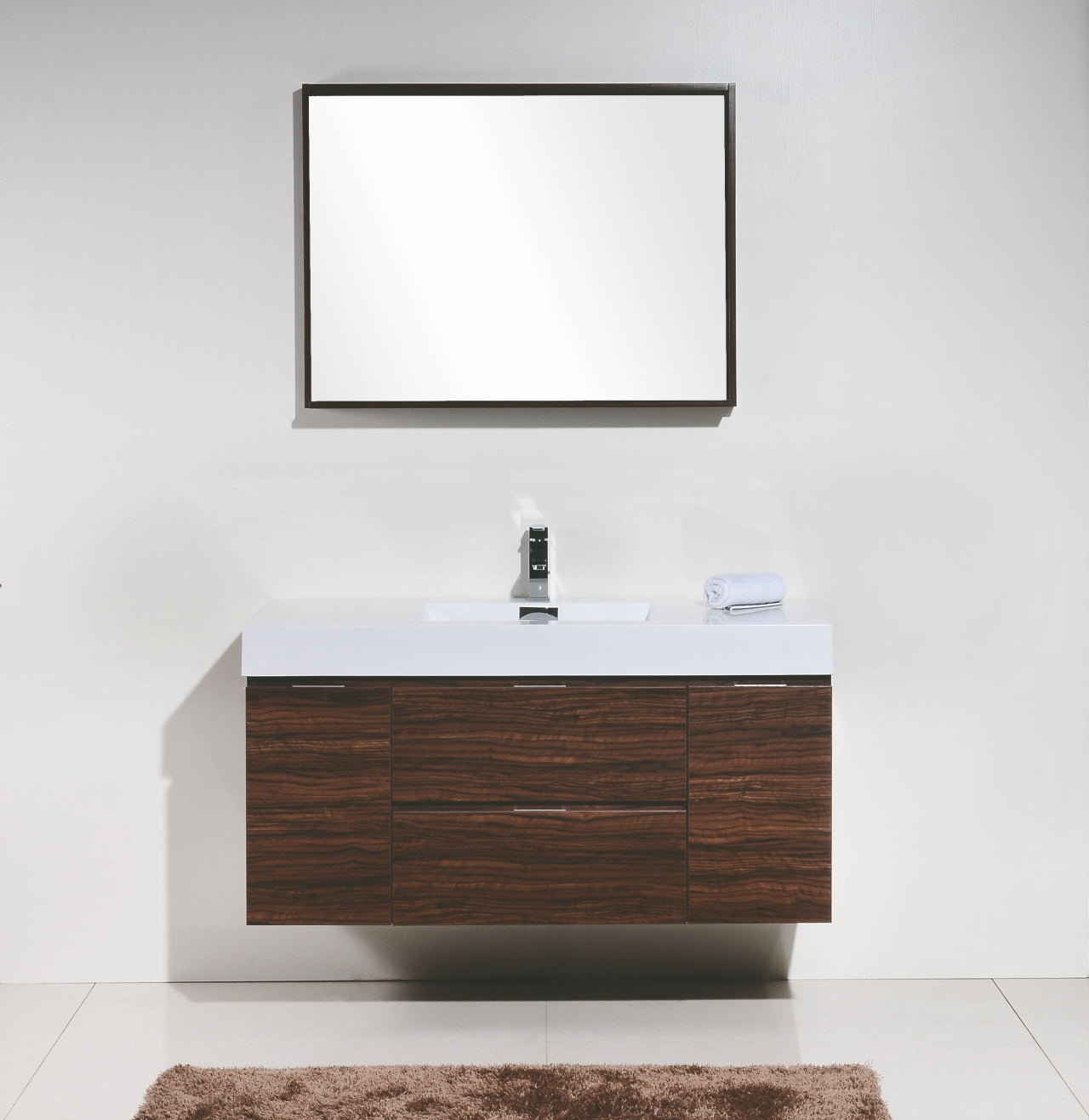 Contemporary Wall Mount Bathroom Vanity in Walnut