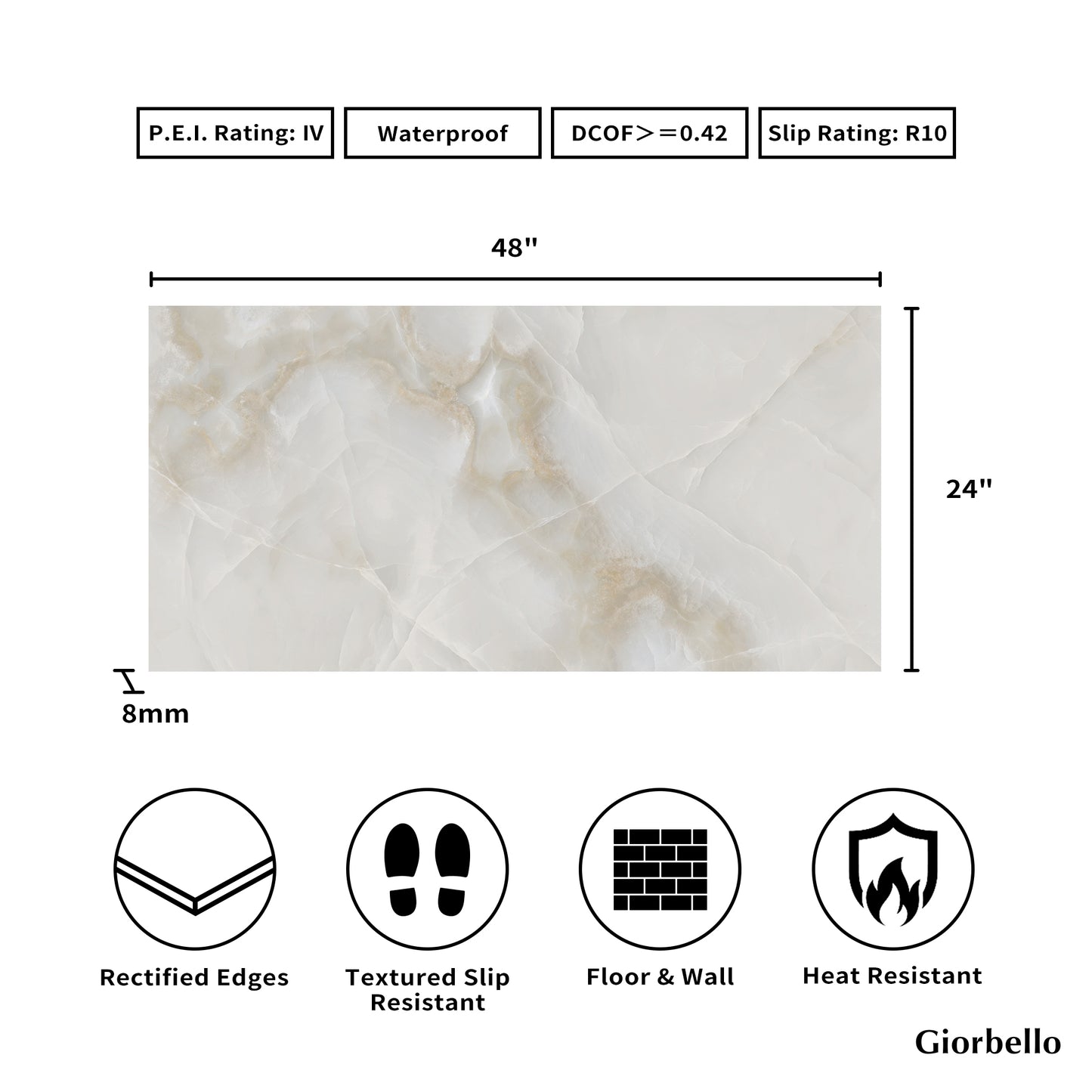 24" x 48" American Onyx Marble Look Matte Porcelain Floor and Wall Tile