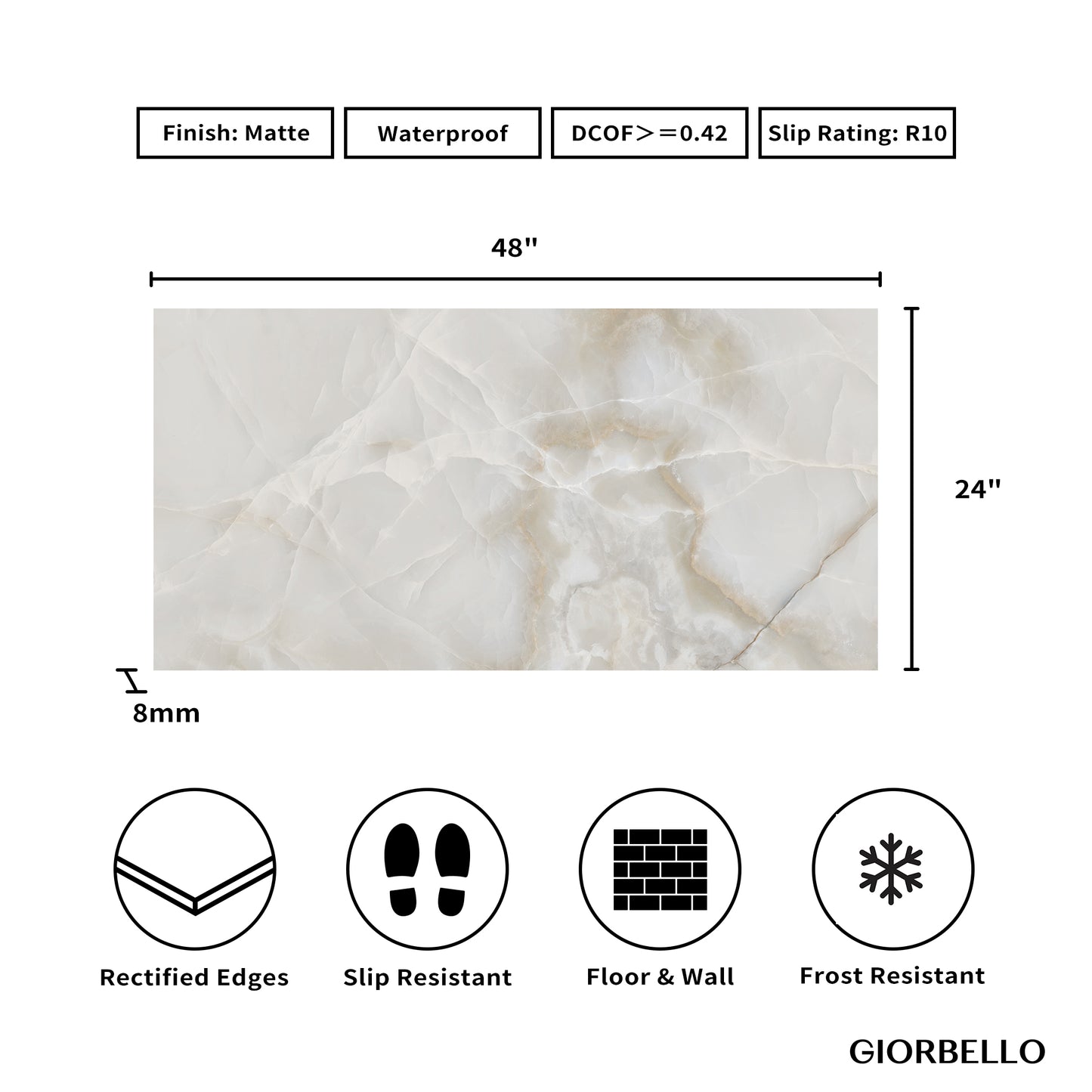 24" x 48" American Onyx Marble Look Porcelain Floor and Wall Tile