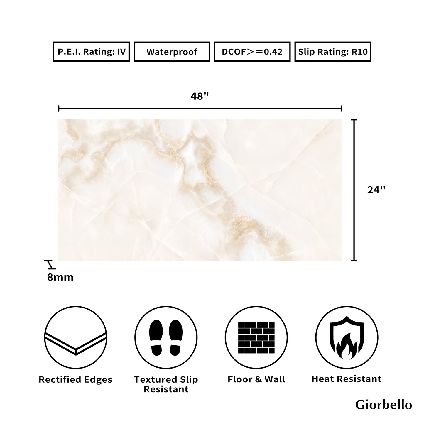 24" x 48" American Onyx Marble Look Matte Porcelain Floor and Wall Tile