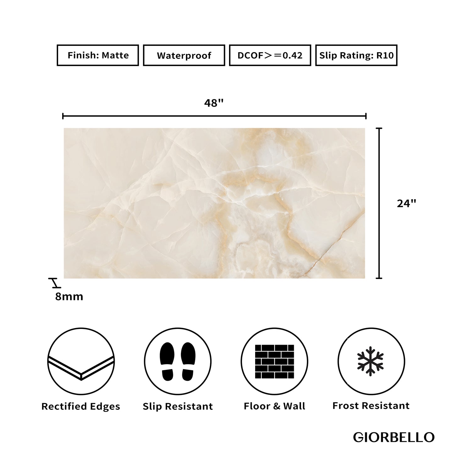 24" x 48" American Onyx Marble Look Porcelain Floor and Wall Tile