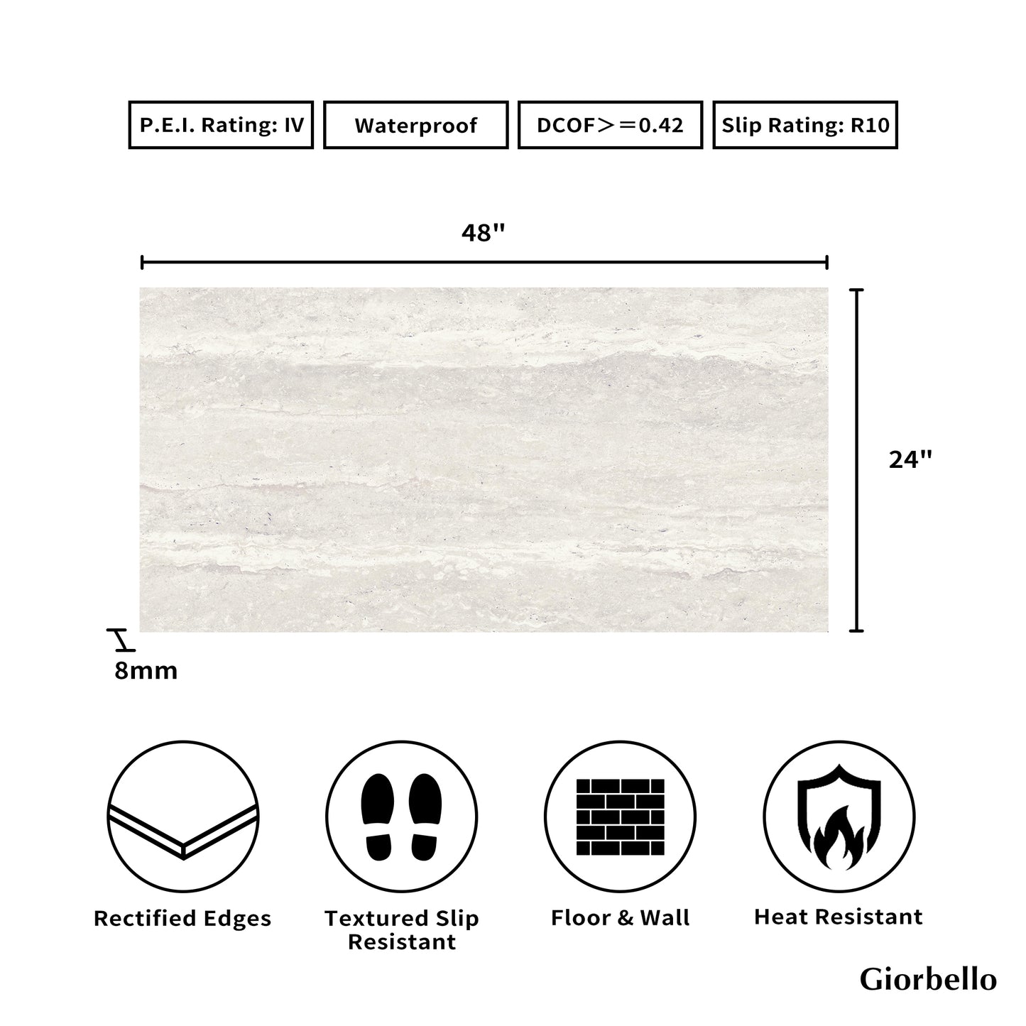 24" x 48" American Travertine Matte Porcelain Floor and Wall Tile