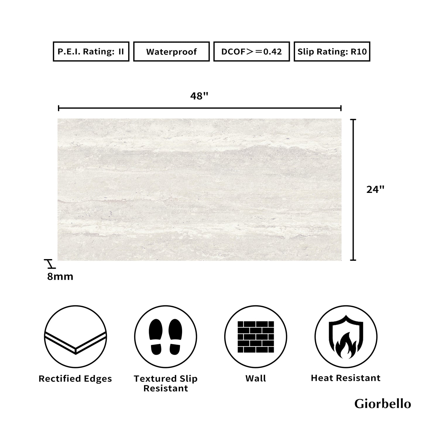 24" x 48" American Travertine Chiseled Porcelain Wall Tile