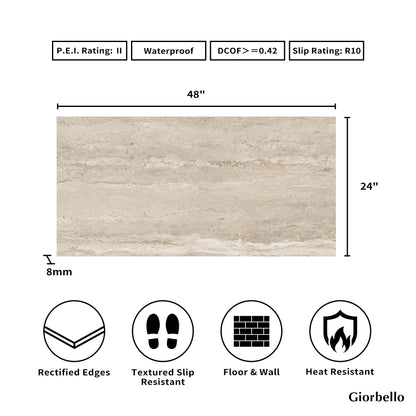 24" x 48" American Travertine Matte Porcelain Floor and Wall Tile