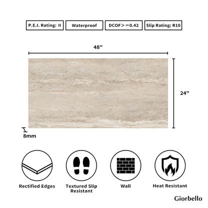 24" x 48" American Travertine Chiseled Porcelain Wall Tile