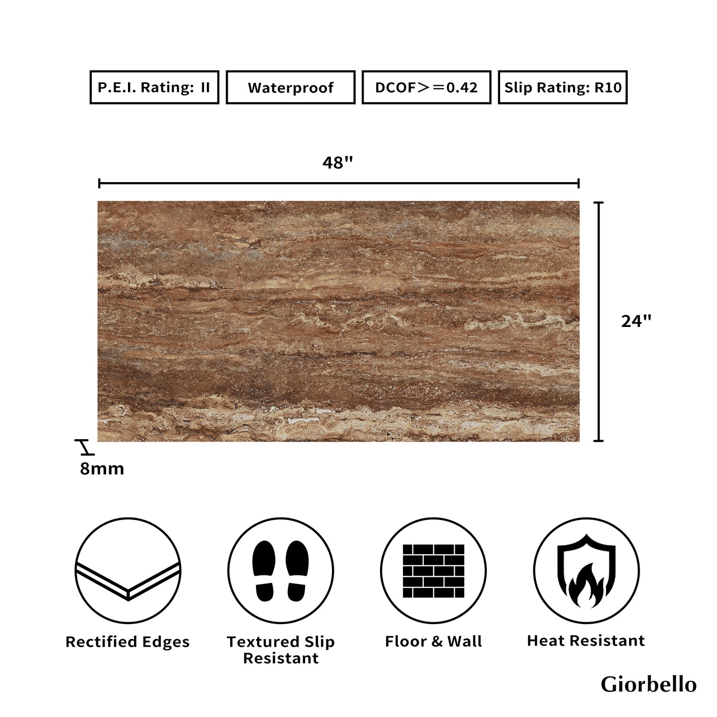 24" x 48" American Travertine Matte Porcelain Floor and Wall Tile