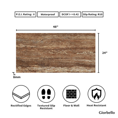 24" x 48" American Travertine Matte Porcelain Floor and Wall Tile