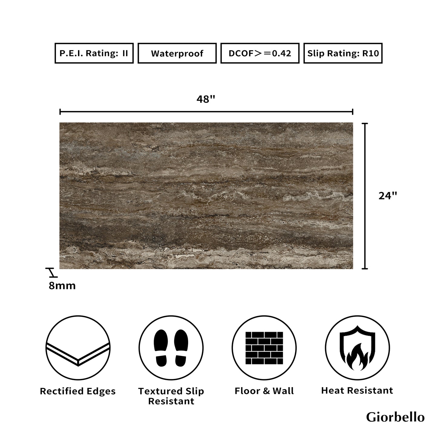 24" x 48" American Travertine Matte Porcelain Floor and Wall Tile