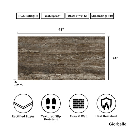 24" x 48" American Travertine Matte Porcelain Floor and Wall Tile