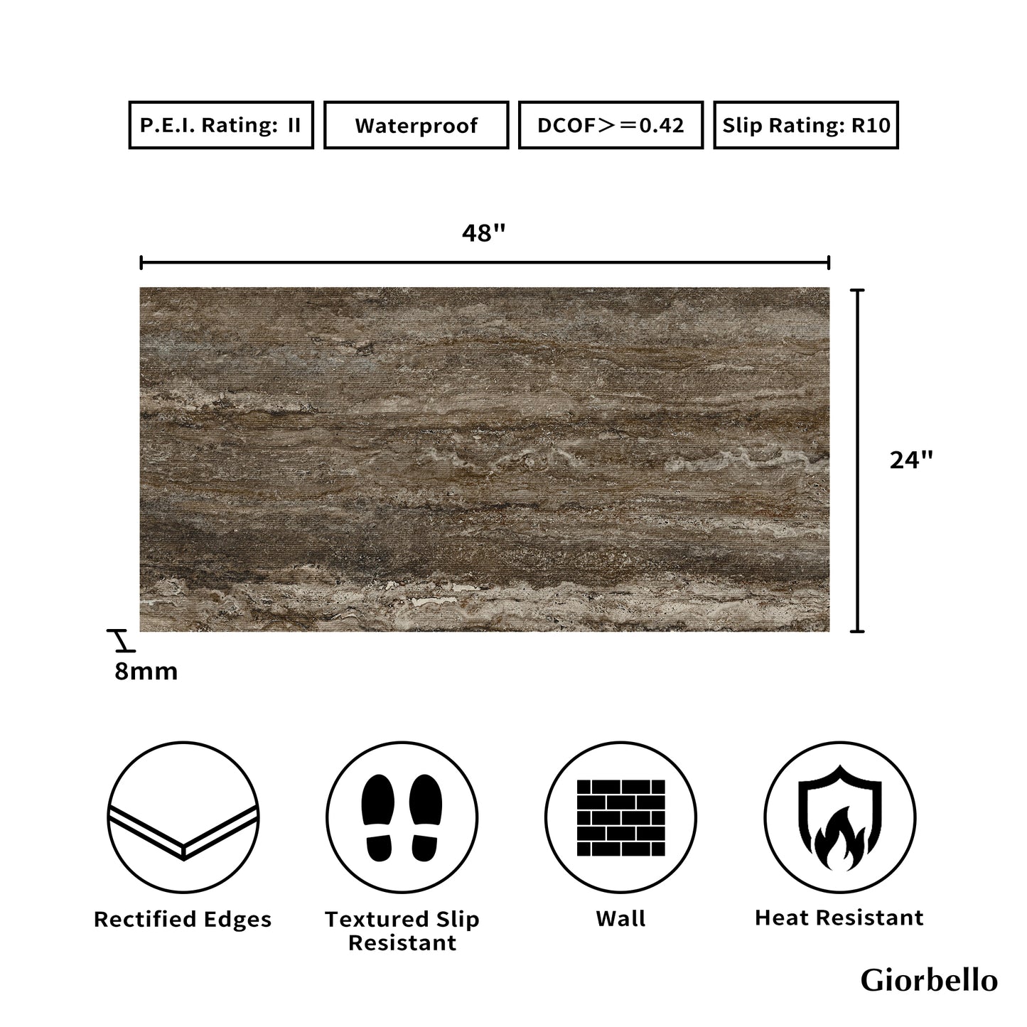 24" x 48" American Travertine Chiseled Porcelain Wall Tile