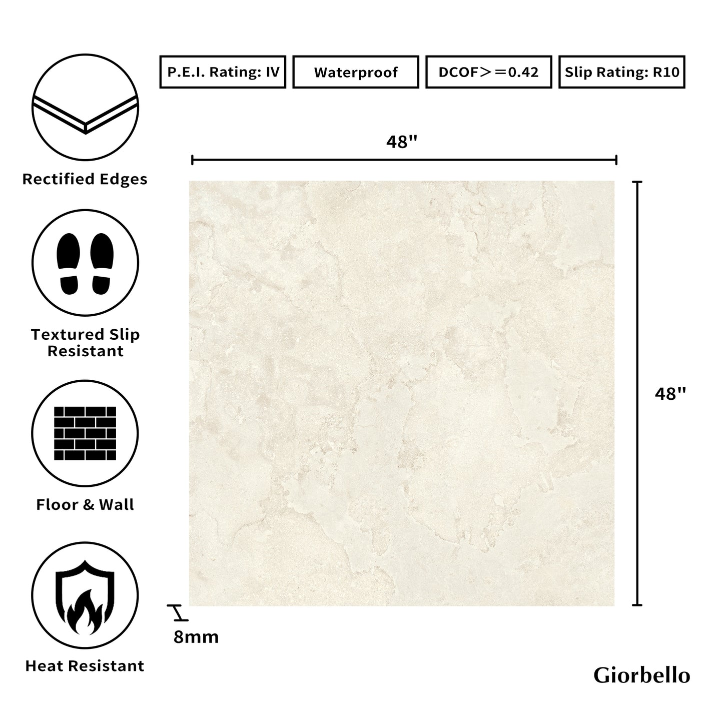 48" x 48" American EcoStone Matte Porcelain Floor and Wall Tile