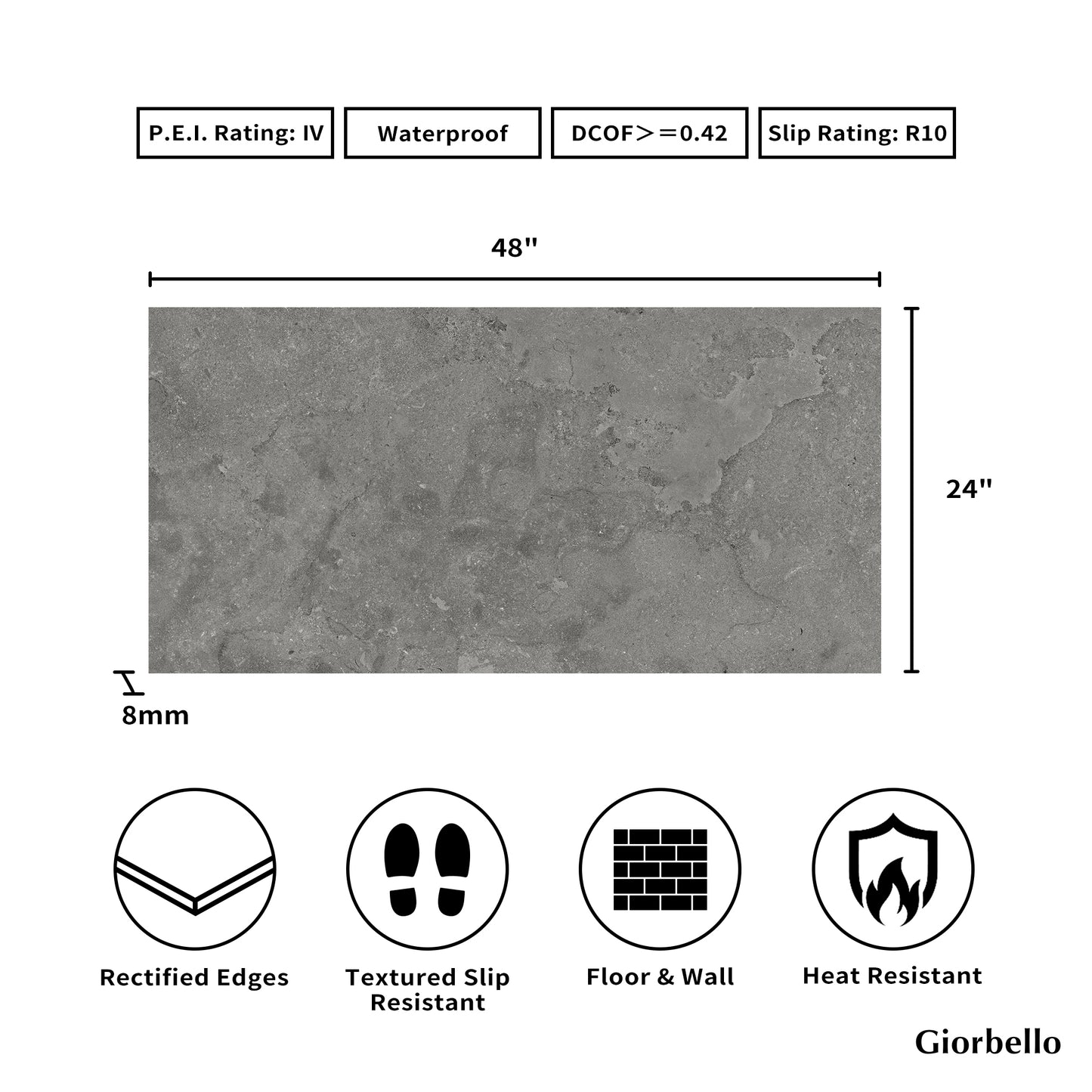 24" x 48" American EcoStone Matte Porcelain Floor and Wall Tile