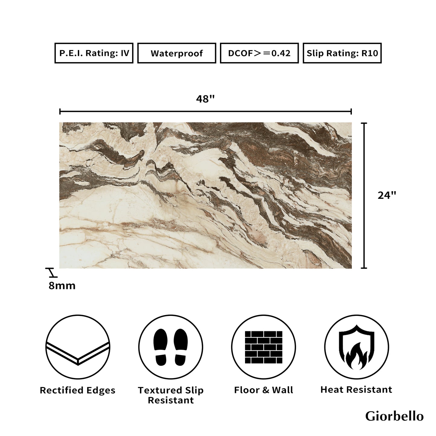 24" x 48" American Symphony Matte Porcelain Floor and Wall Tile