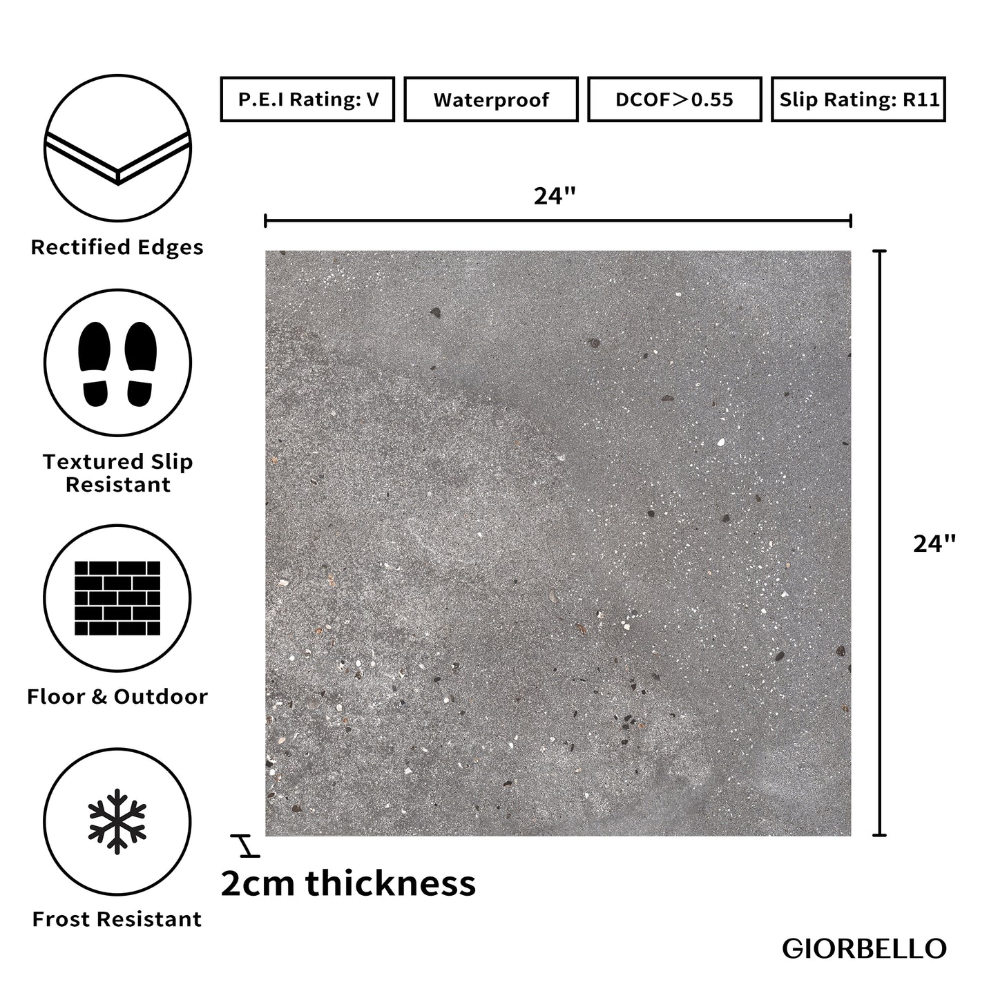 24" x 24" x 2CM American Area Grip Porcelain Outdoor Floor Paver Tile