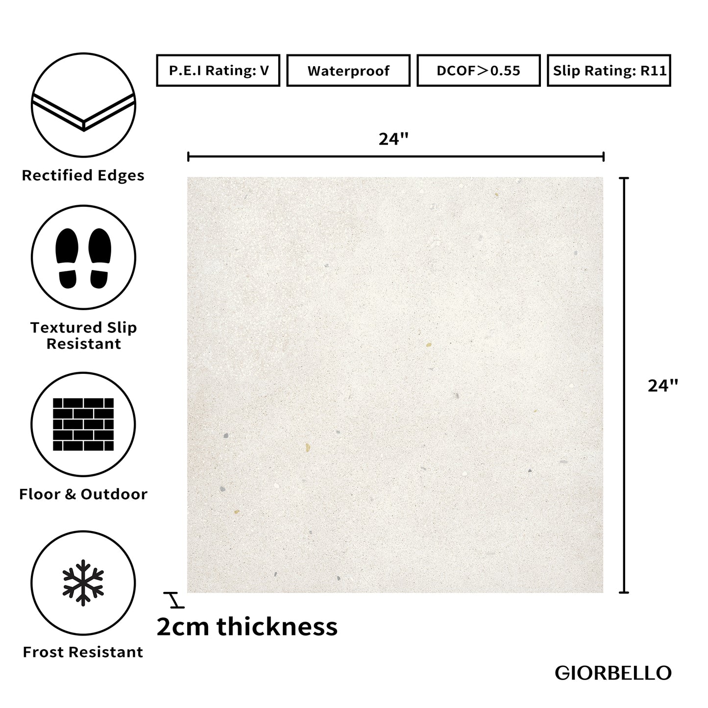 24" x 24" x 2CM American Area Grip Porcelain Outdoor Floor Paver Tile