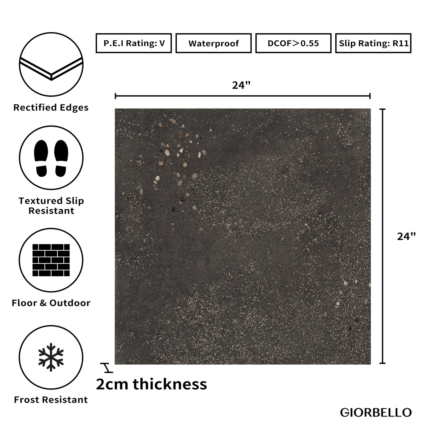 24" x 24" x 2CM American Area Grip Porcelain Outdoor Floor Paver Tile
