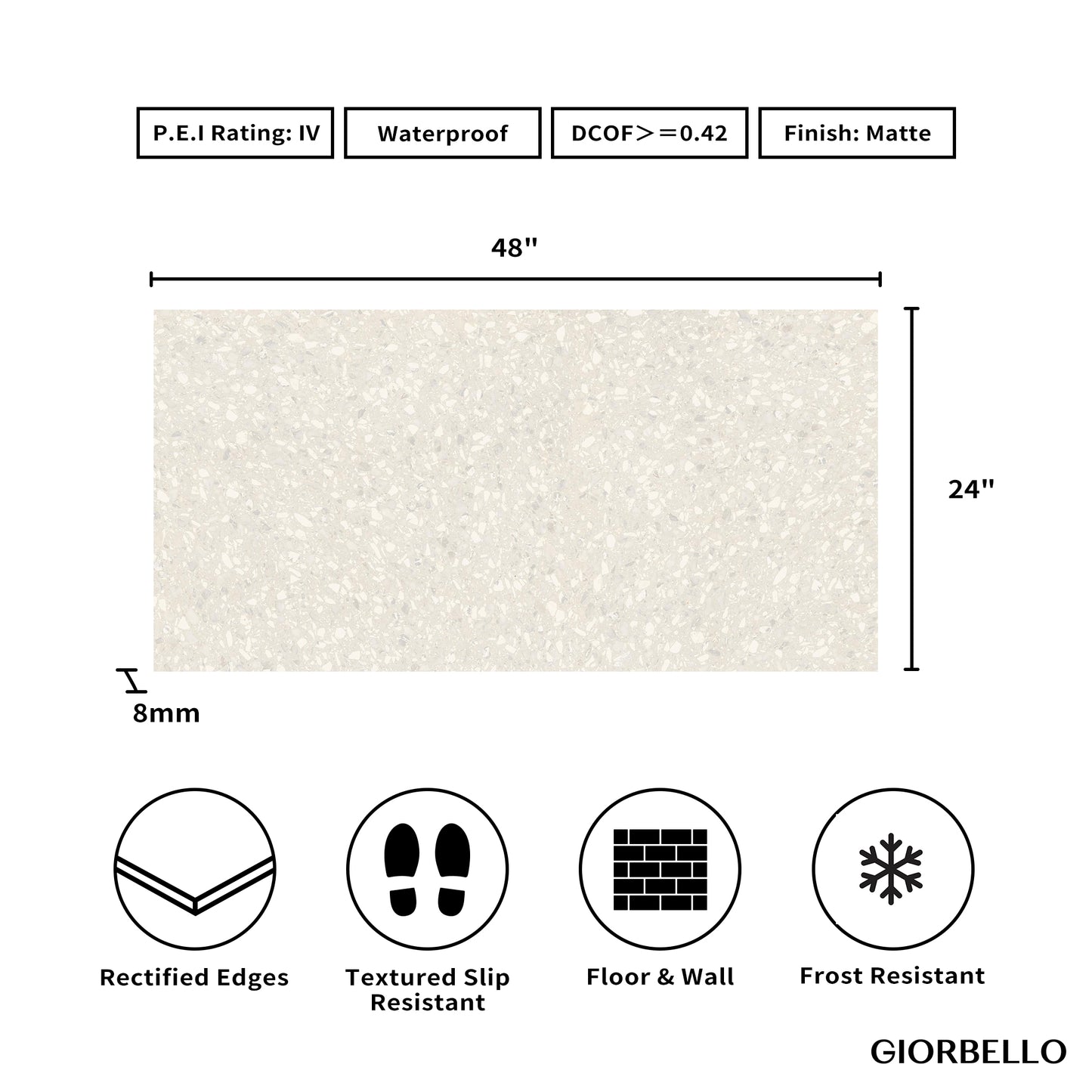 24" x 48" Terrazzo Americana Matte Porcelain Floor and Wall Tile