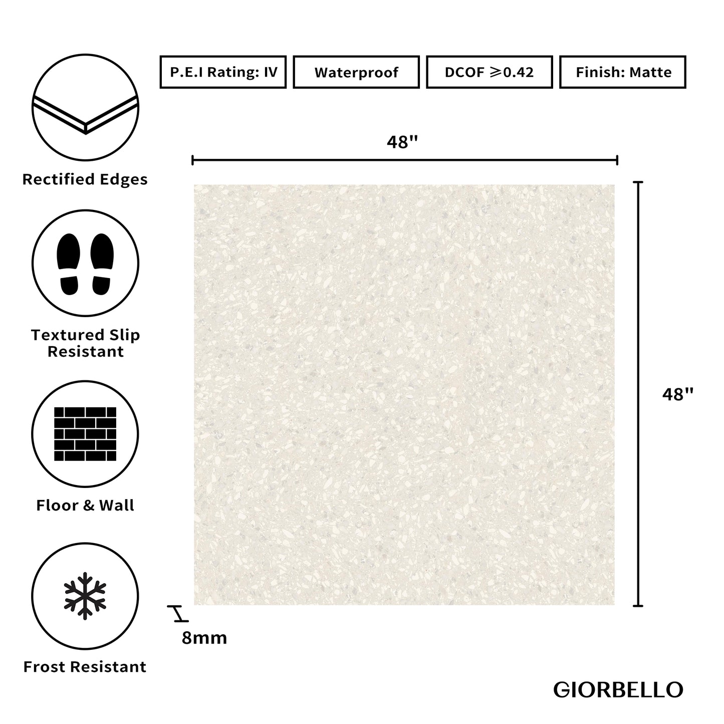 48" x 48" Terrazzo Americana Matte Porcelain Floor and Wall Tile