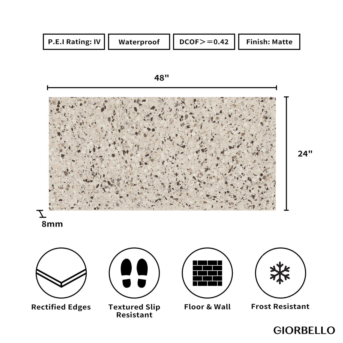 24" x 48" Terrazzo Americana Matte Porcelain Floor and Wall Tile