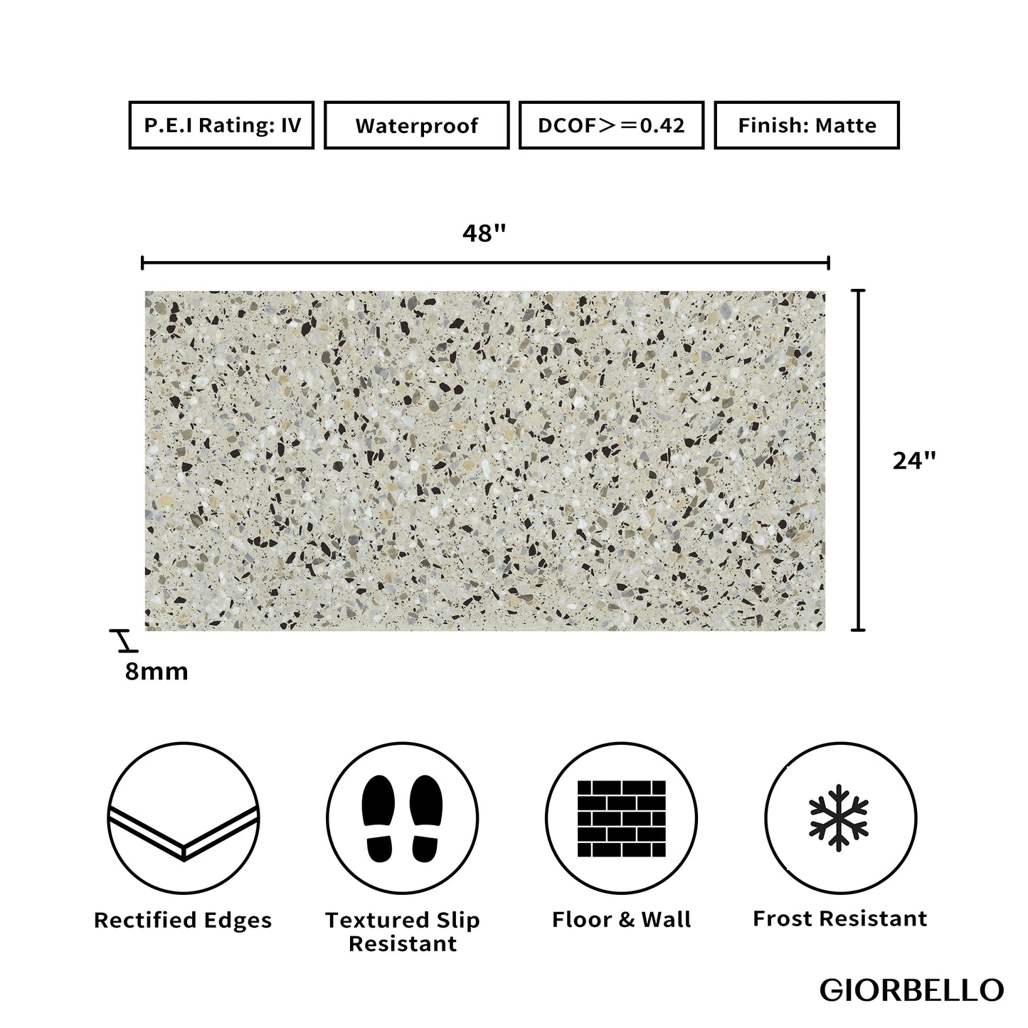 24" x 48" Terrazzo Americana Matte Porcelain Floor and Wall Tile