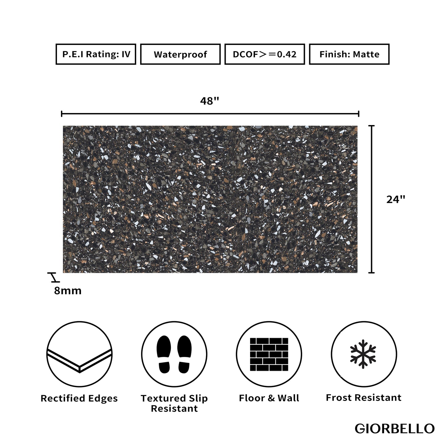 24" x 48" Terrazzo Americana Matte Porcelain Floor and Wall Tile