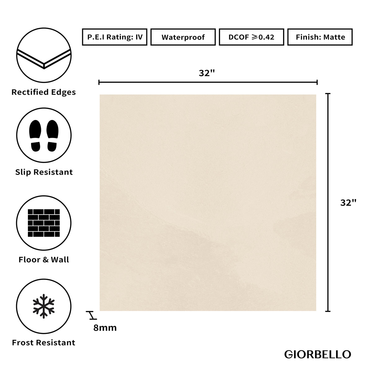 32" x 32" American Balance Matte Stone Look Porcelain Floor and Wall Tile