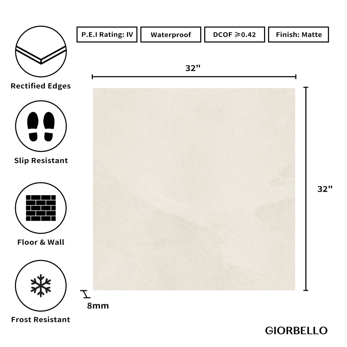 32" x 32" American Balance Matte Stone Look Porcelain Floor and Wall Tile