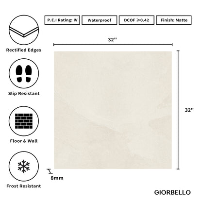 32" x 32" American Balance Matte Stone Look Porcelain Floor and Wall Tile
