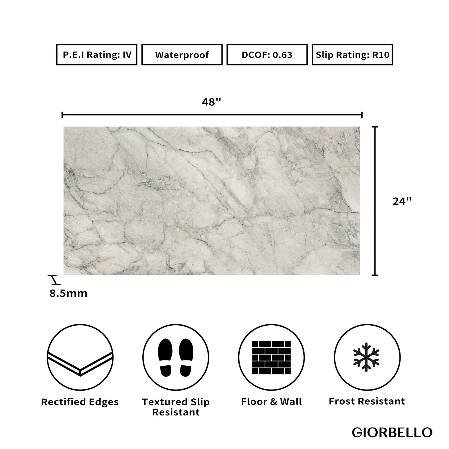 24" x 48" American Linora Matte Marble Look Porcelain Floor and Wall Tile