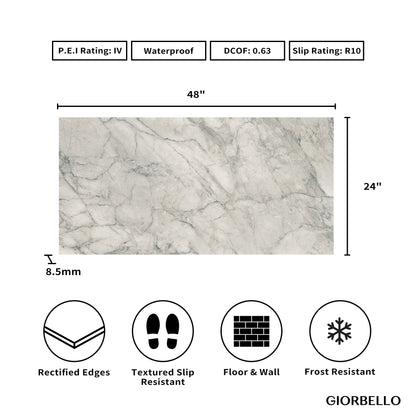 24" x 48" American Linora Matte Marble Look Porcelain Floor and Wall Tile