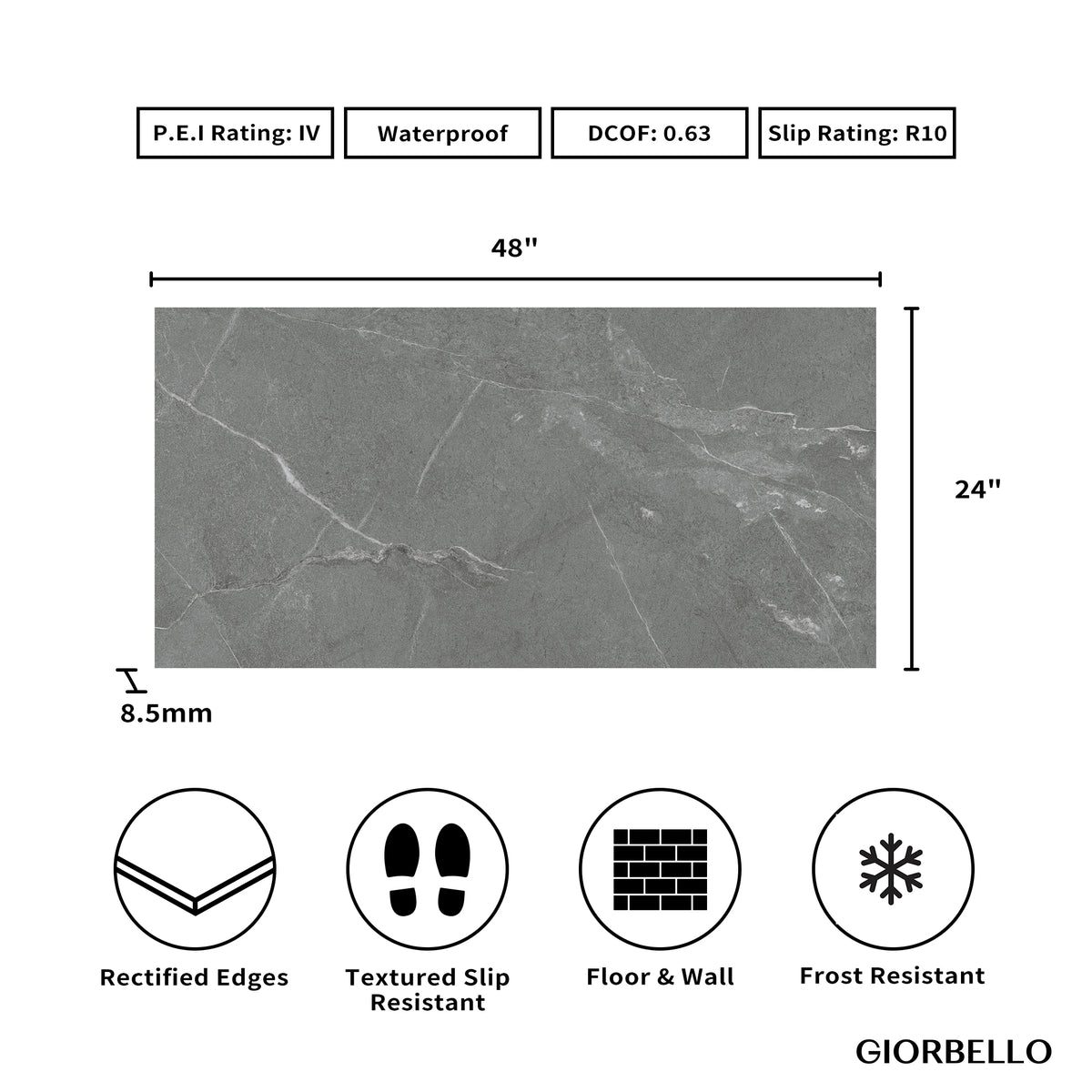 24" x 48" American Linora Matte Marble Look Porcelain Floor and Wall Tile