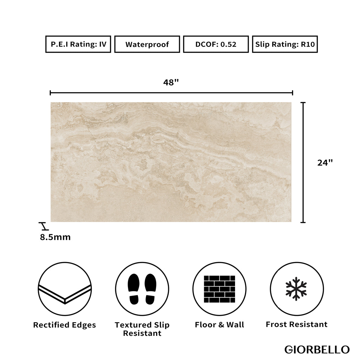 24" x 48" American Roma Matte Cross-cut Travertine Look Porcelain Floor and Wall Tile