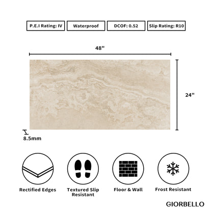 24" x 48" American Roma Matte Cross-cut Travertine Look Porcelain Floor and Wall Tile