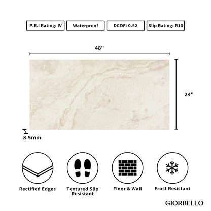 24" x 48" American Roma Matte Cross-cut Travertine Look Porcelain Floor and Wall Tile