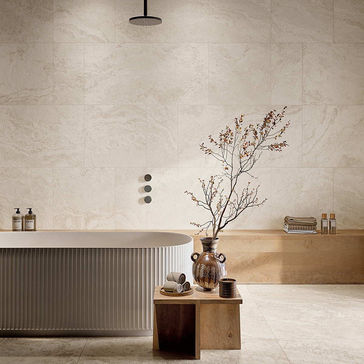 24" x 48" American Roma Matte Cross-cut Travertine Look Porcelain Floor and Wall Tile
