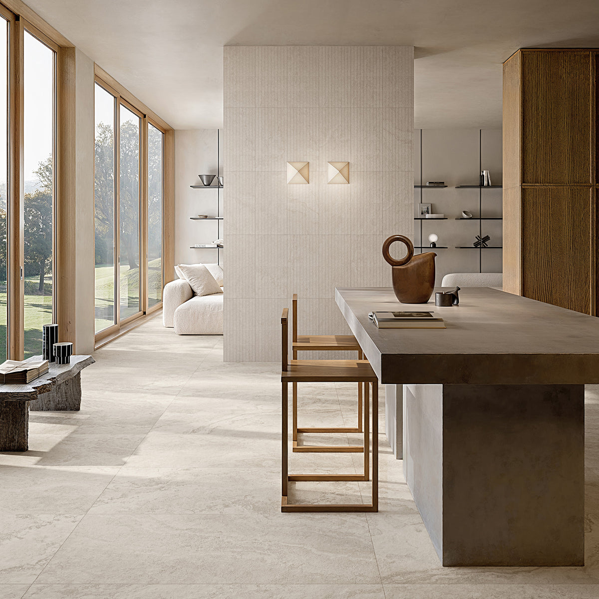 24" x 48" American Roma Matte Cross-cut Travertine Look Porcelain Floor and Wall Tile
