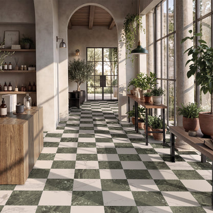 12” x 12” Spanish Fresco Checker Matte Marble Look Porcelain Floor and Wall Tile