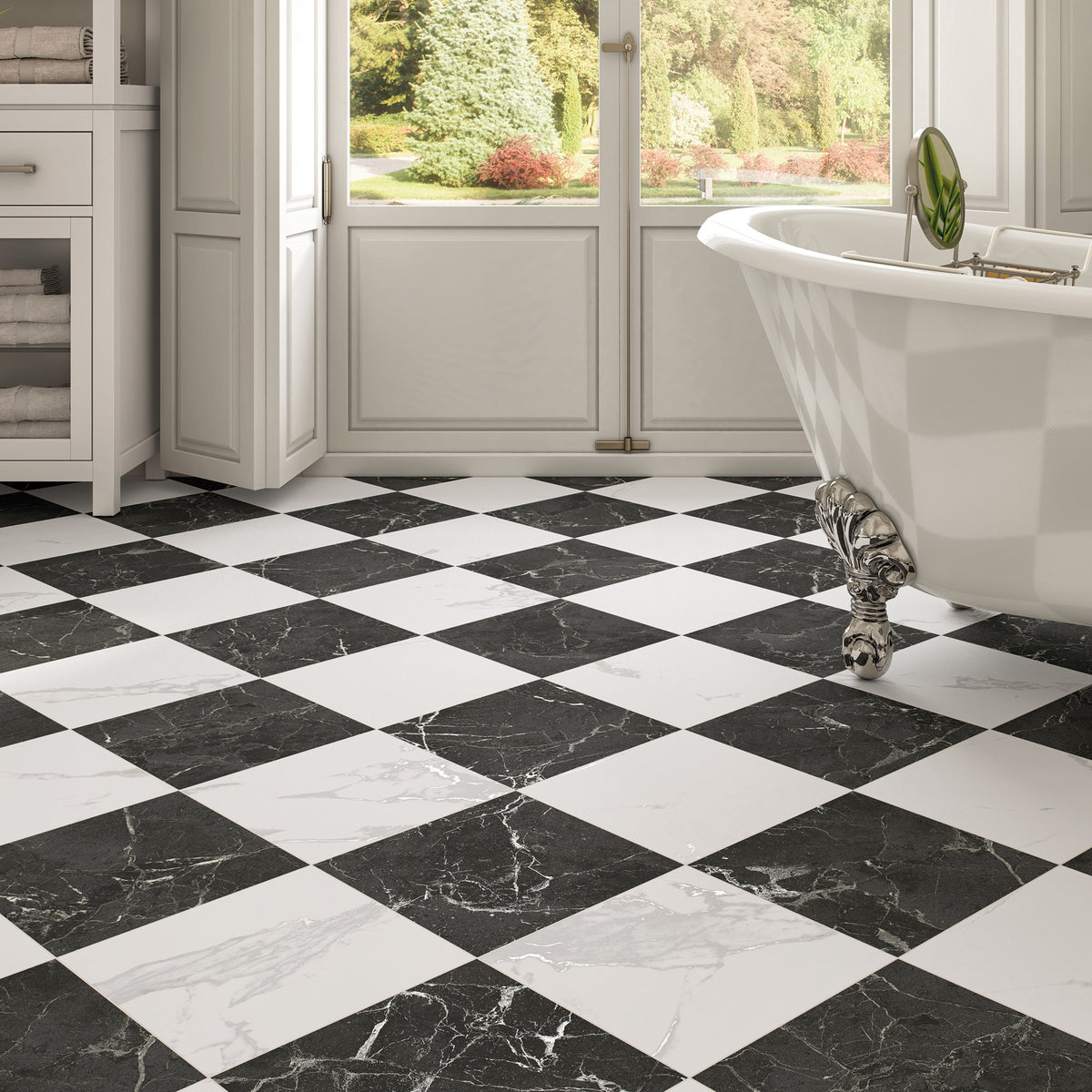 12” x 12” Spanish Fresco Checker Matte Marble Look Porcelain Floor and Wall Tile