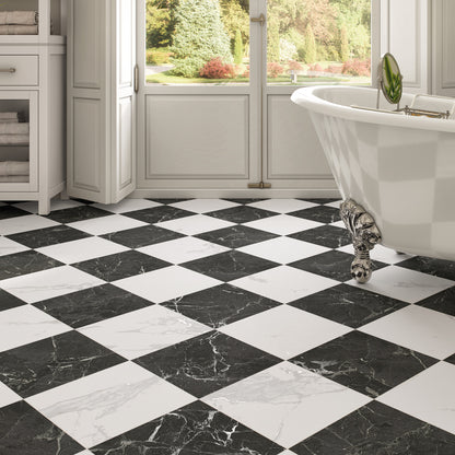 12” x 12” Spanish Fresco Checker Matte Marble Look Porcelain Floor and Wall Tile
