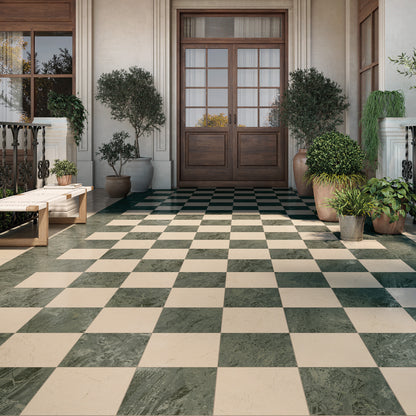 12” x 12” Spanish Fresco Checker Matte Marble Look Porcelain Floor and Wall Tile