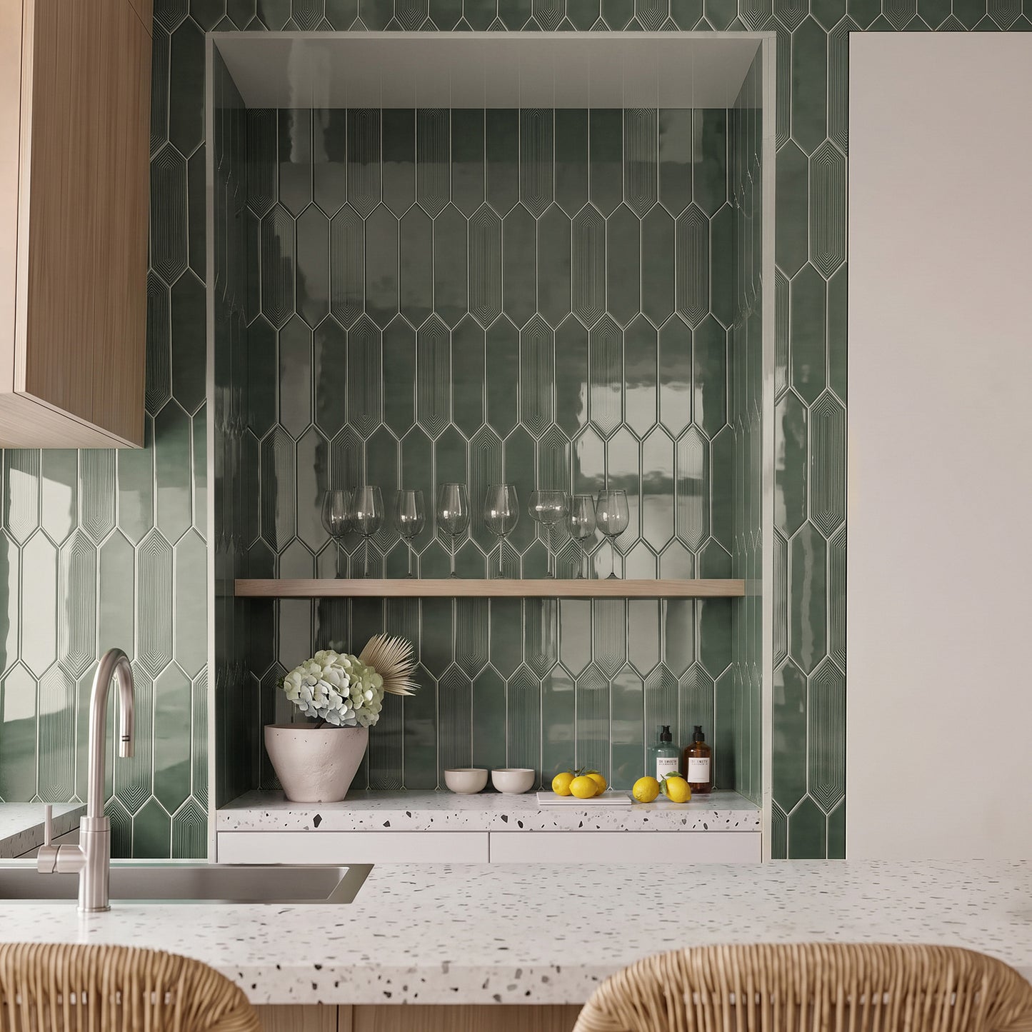 3” x 12” Ceramic Picket Hexagon Wall Tile