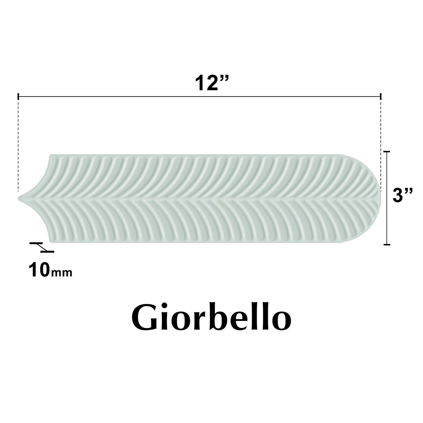 3” x 12” Ceramic Feather 3D Glossy Subway Wall Tile